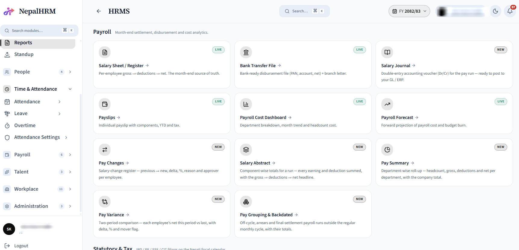 Reports module - payroll reports