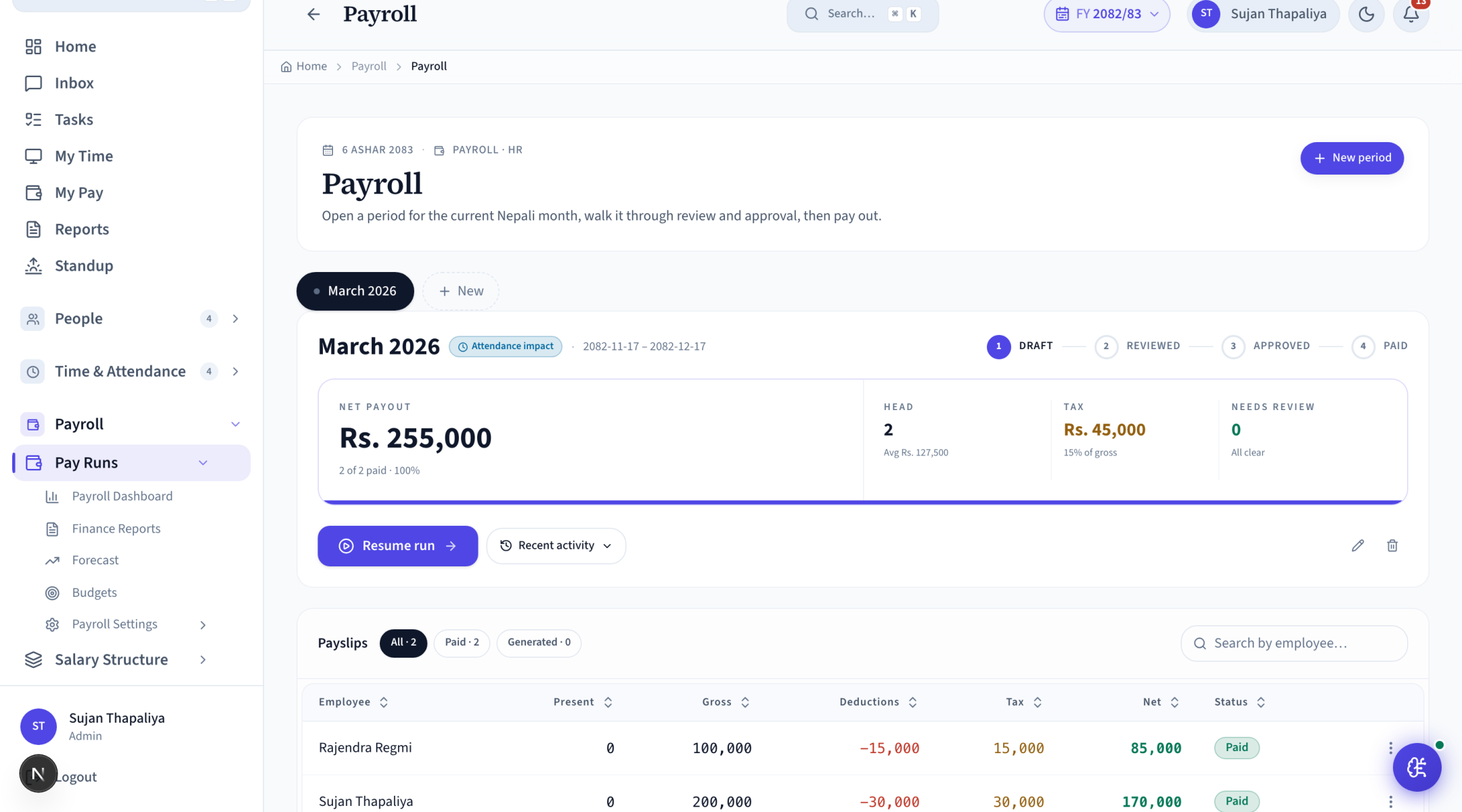 Payroll screen