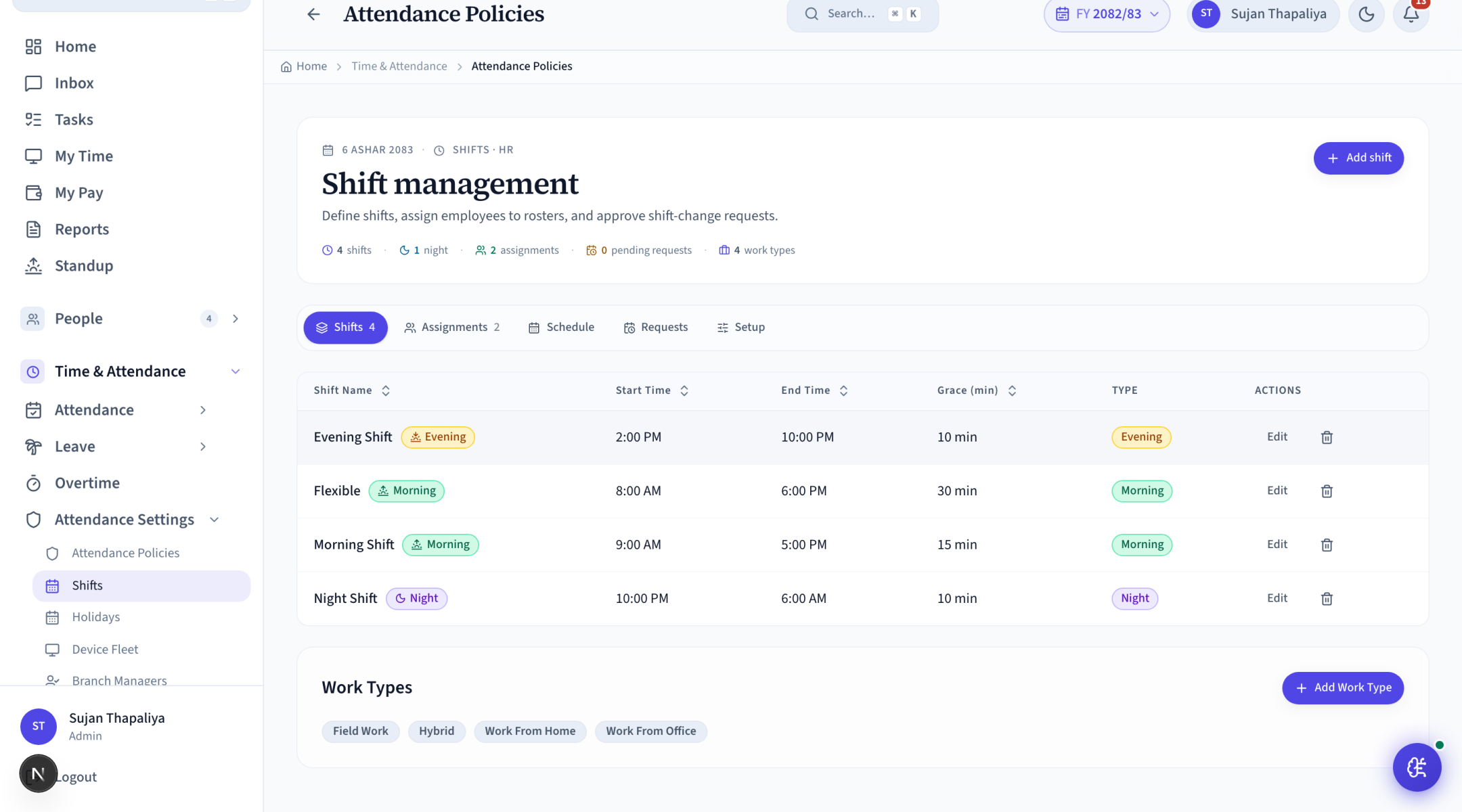 Shifts screen